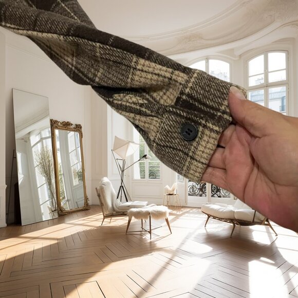 Shein Plaid Long Shirt Jacket XS | Brown Cream Check | Shacket Vibes NWOT - Picture 5 of 10